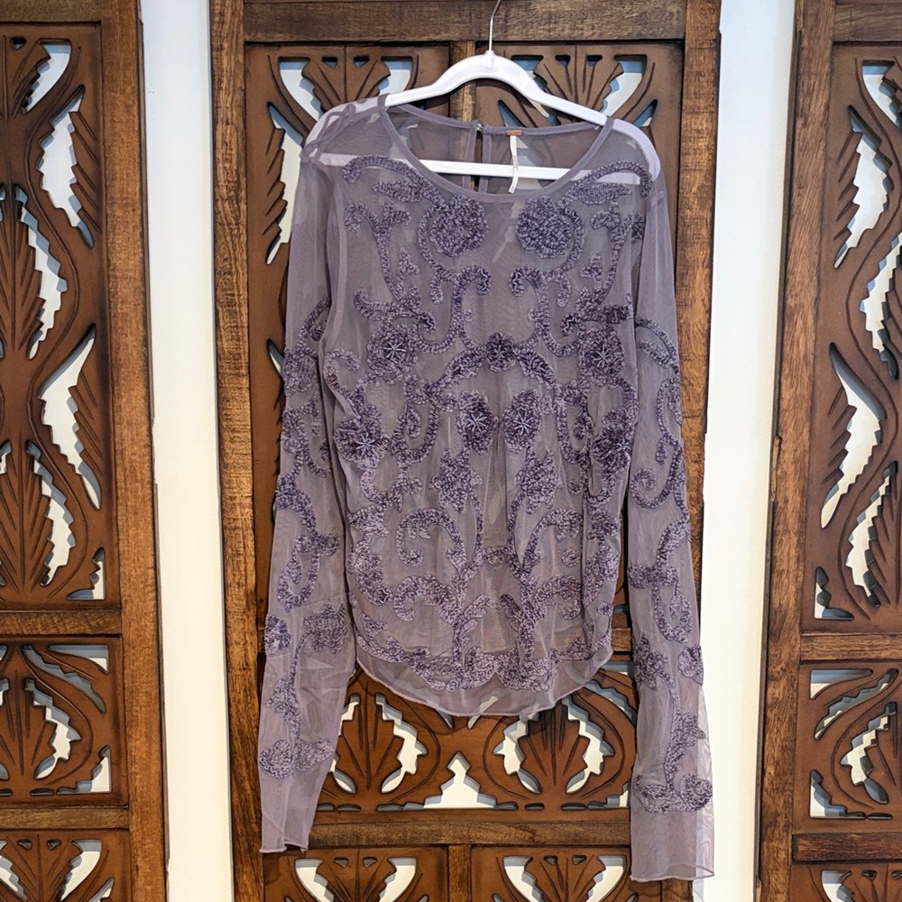 Free People Purple Embroidered Blouse